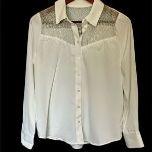 RACHEL ZOE WOMAN WHITE W/LACE DESIGN BUTTON BLOUSE L/S SIZE SMALL NWOT